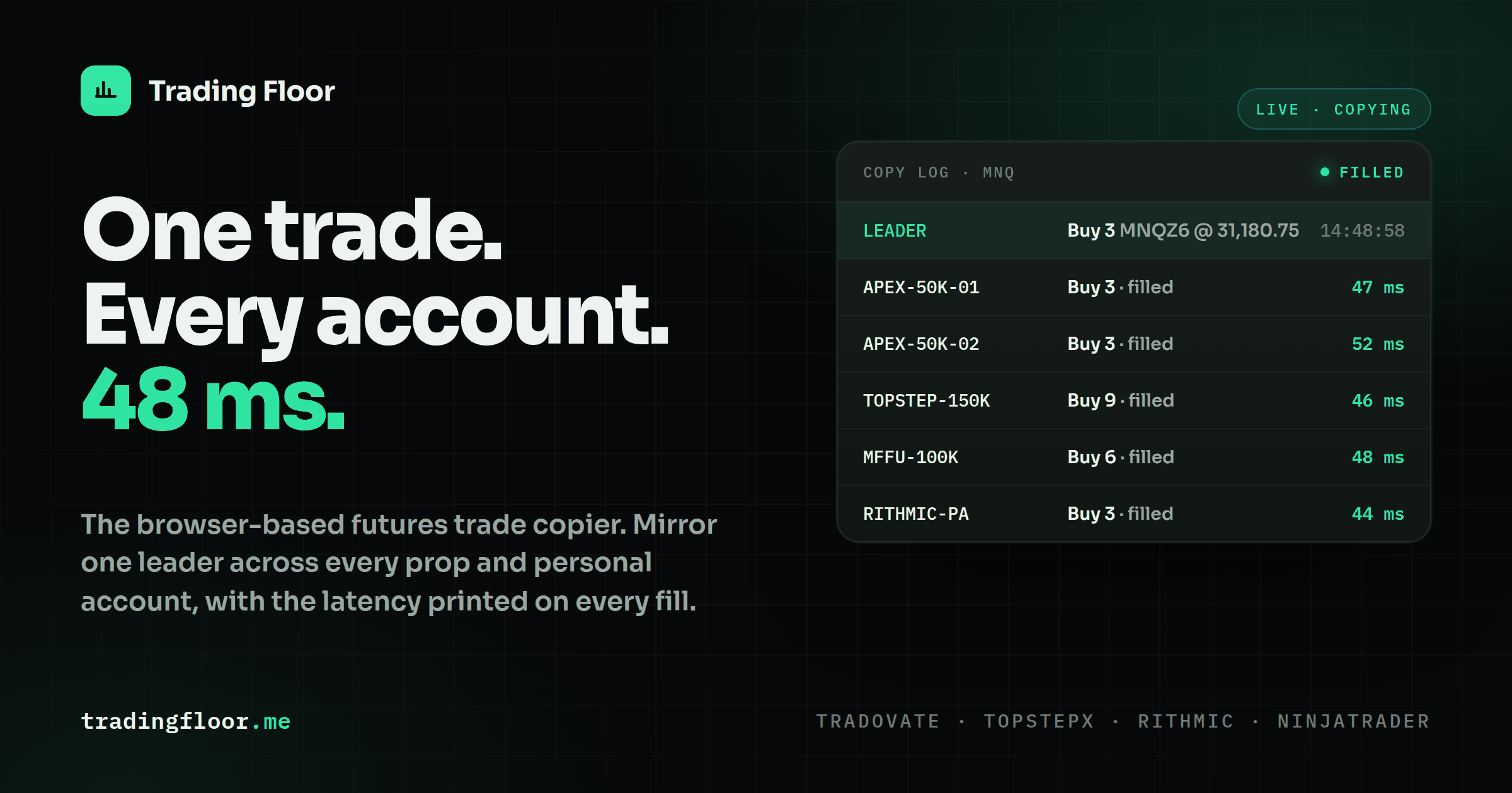 Trading Floor — futures trade copier for prop-firm accounts